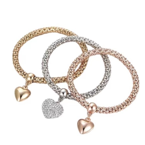 Jewelry - Set of Three TriColor Heart Bracelets